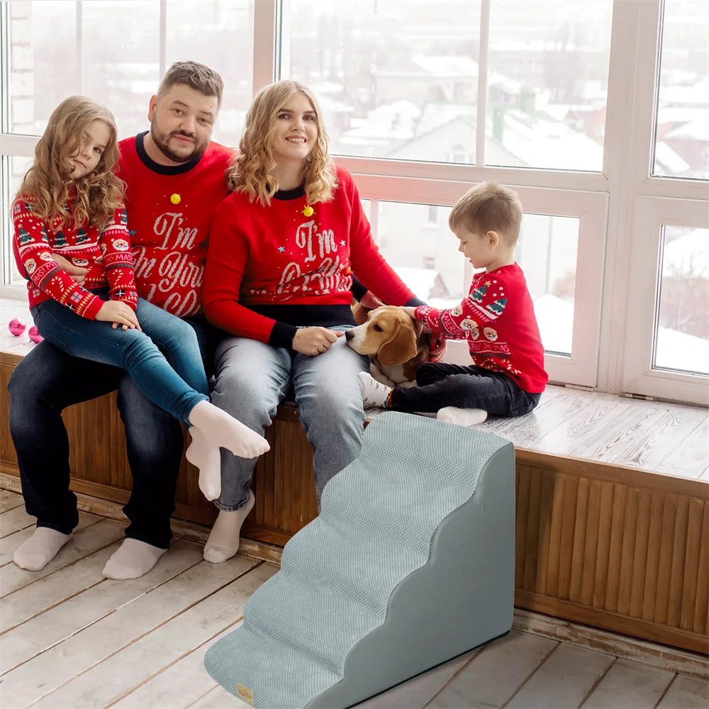 Dog Ramp Step Stairs 5 Steps Pet Stairs for High Beds and Sofas High Density Sponge Foam Dog Steps with Removable Washable Cover