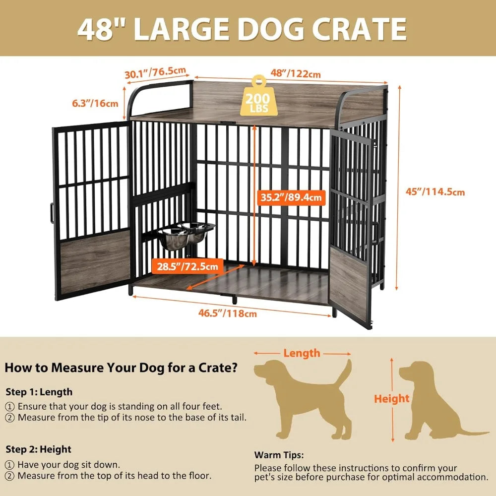 XL Large Dog Crate Furniture Indoor Kennel With Bowls