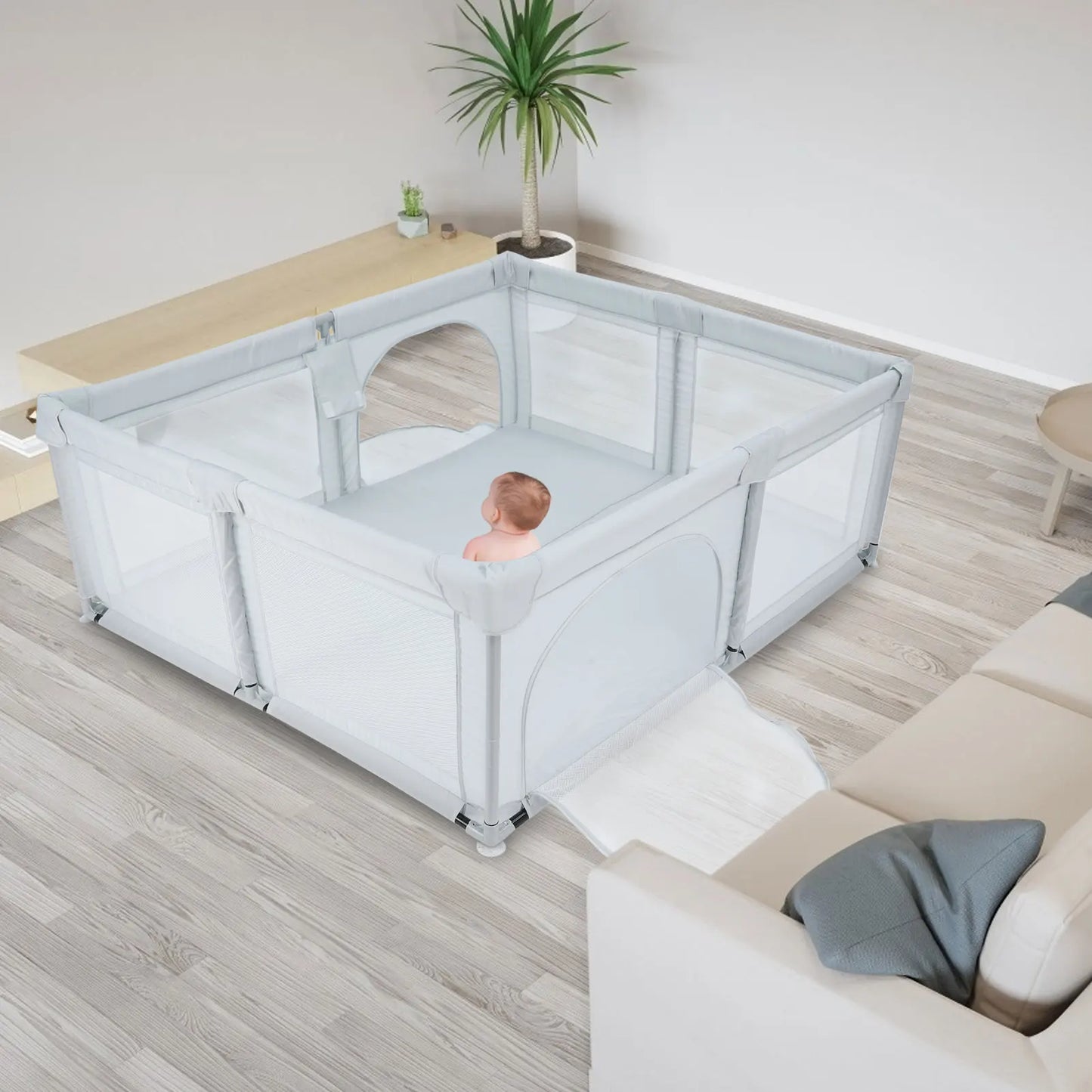 Dog Playpen Indoor Activity Center for Kids with Breathable Mesh Safety Fence