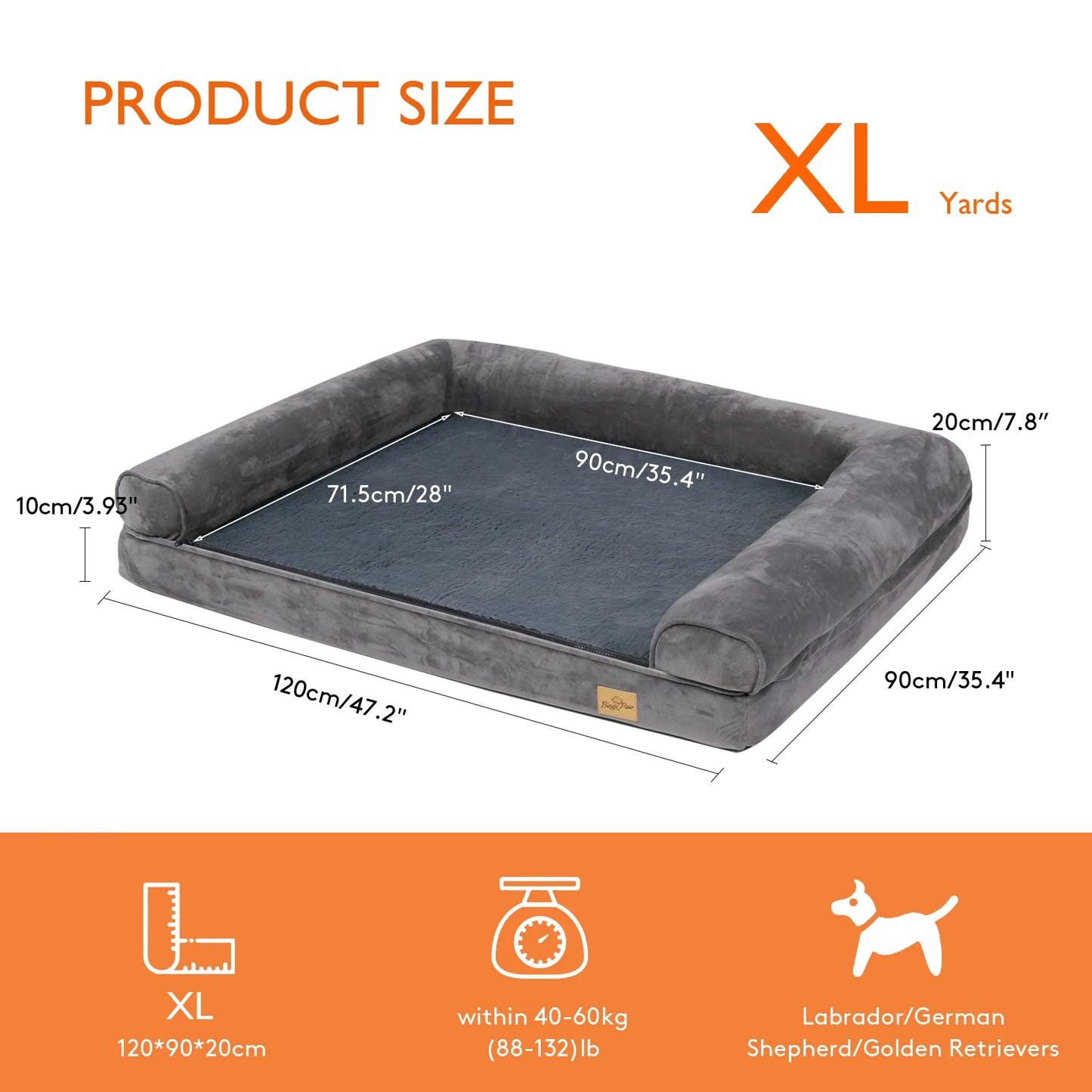 Extra Large Orthopedic Dog Bed Couch Sleeping Mattress with Removable Washable Cover and Soft Sponge Foam