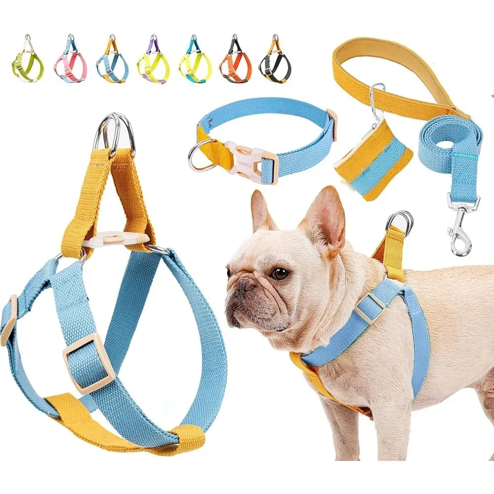 No Pull Dog Harness Set Adjustable Lightweight Cotton Halter With Leash Poop Bag Holder Escape Proof Step In Design