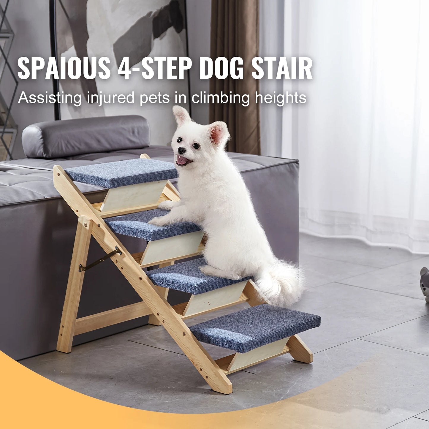 SucceBuy Wooden Pet Steps and Ramp Combo 2 in 1 Design Foldable Access for Beds for Pets of Small to Large Size