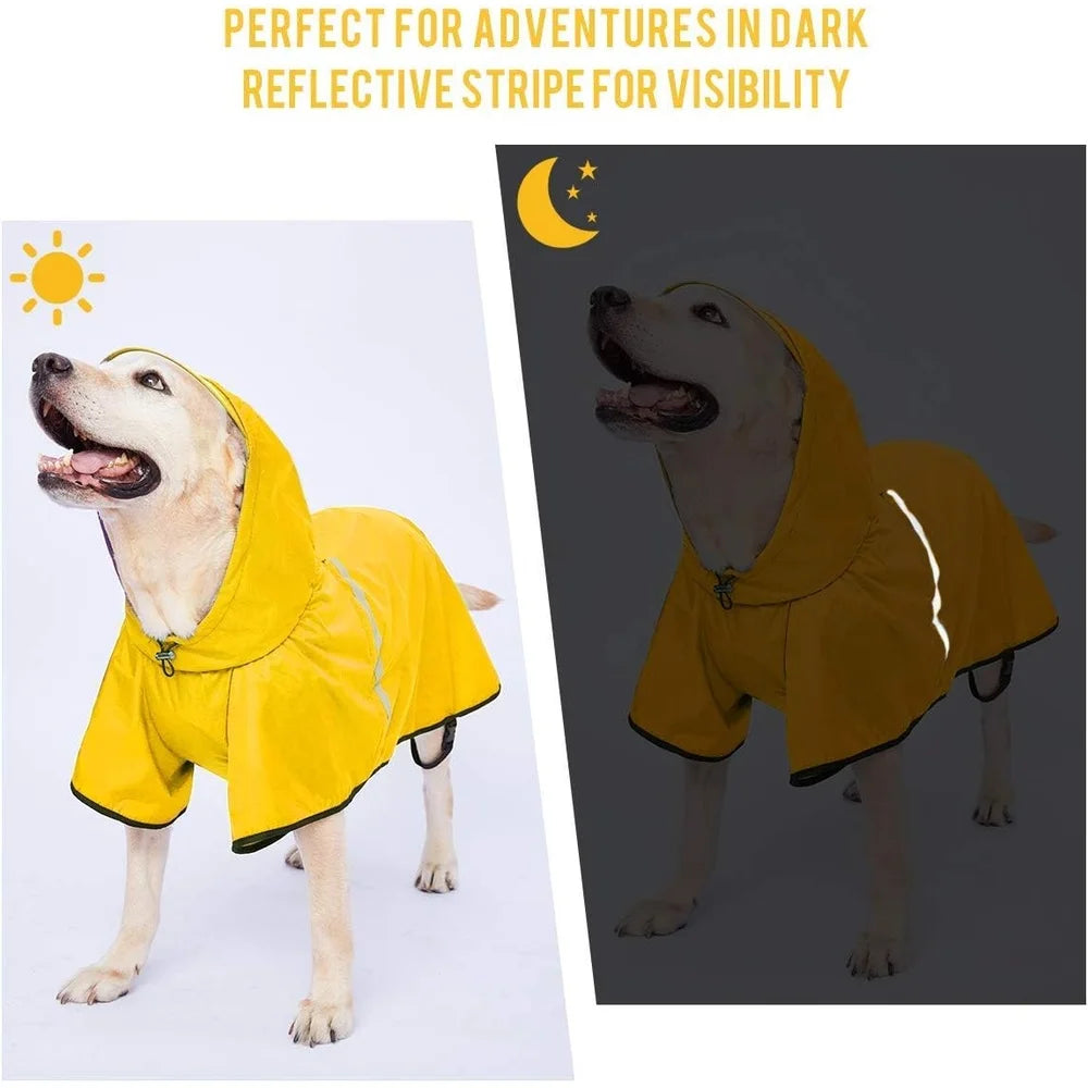 Waterproof Dog Raincoat Hooded Slicker Reflective Strip