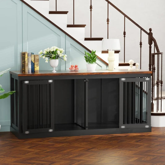 71 Inch Wooden Double Dog Crate Furniture For Large Breeds