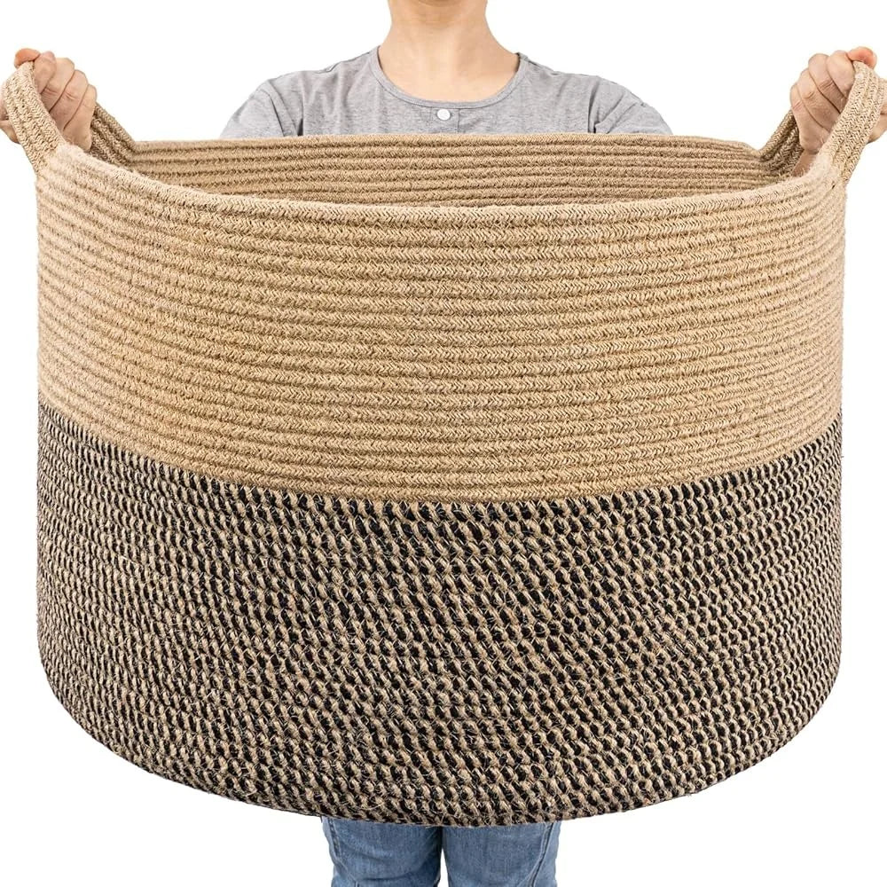 Extra Large Wicker Storage Basket 83L Round Jute Laundry Basket Woven Blanket Organizer Large Capacity Baskets with Handles