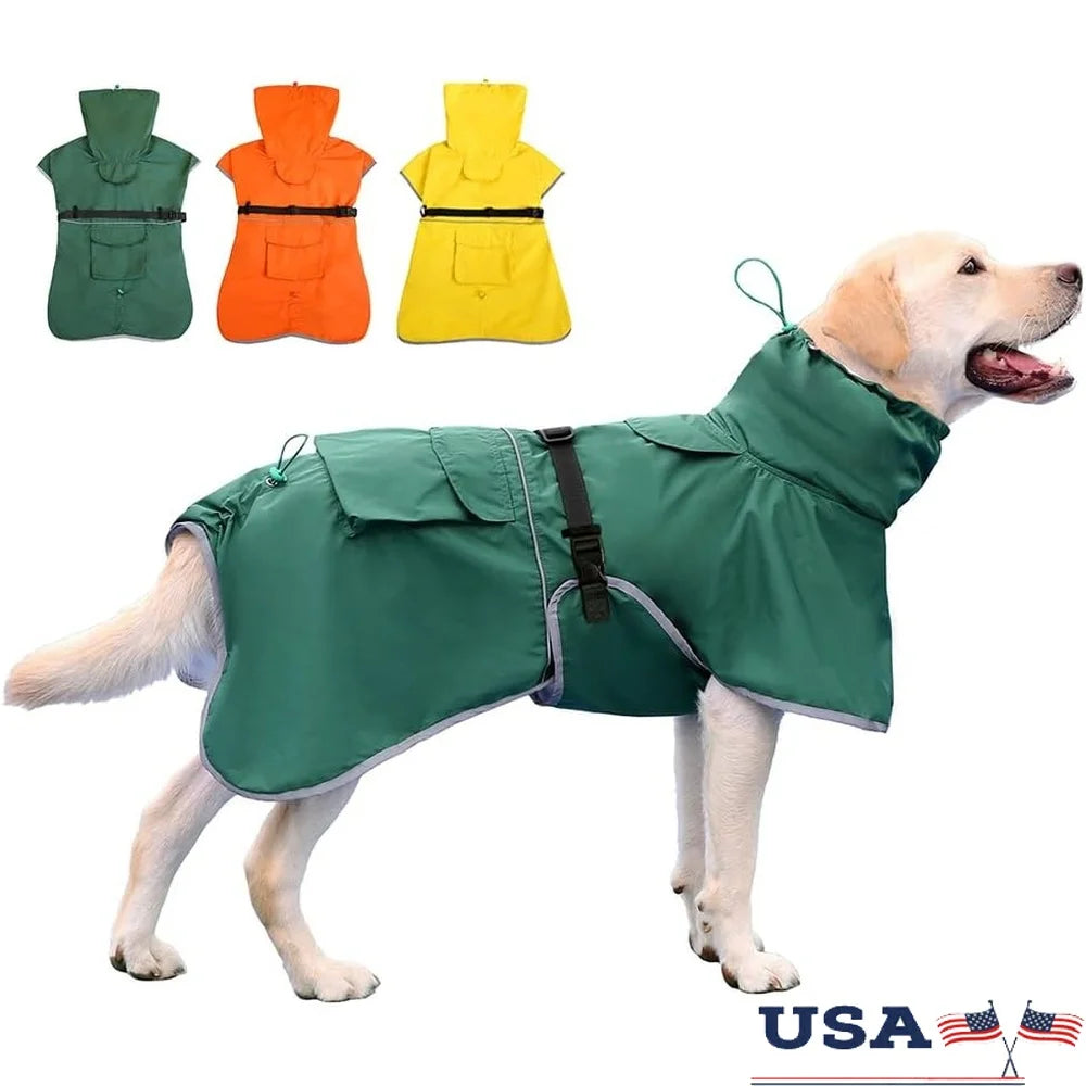 Waterproof Dog Raincoat Reflective Hooded Jacket 6XL