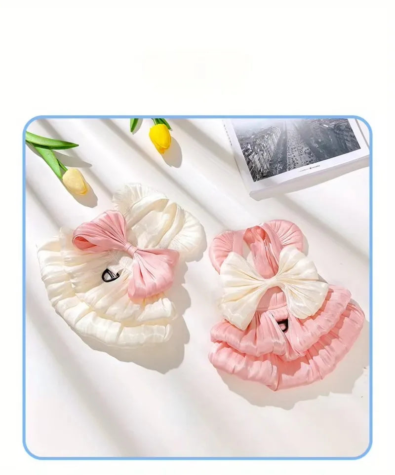 Summer Cotton Flower Pattern Dog Dress With Bow Knot