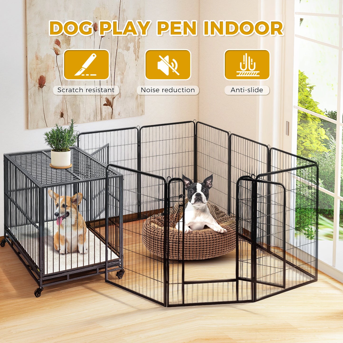 Foldable Dog Playpen With Door Outdoor Indoor Fence