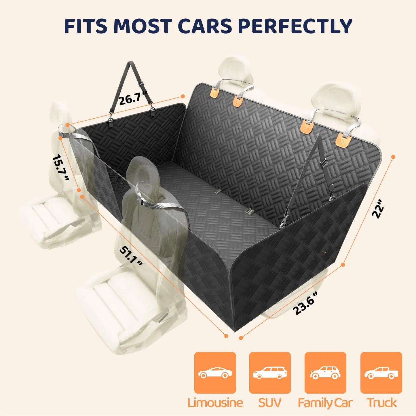 Rear Seat Dog Cover With 400 Pound Load Extender For Cars