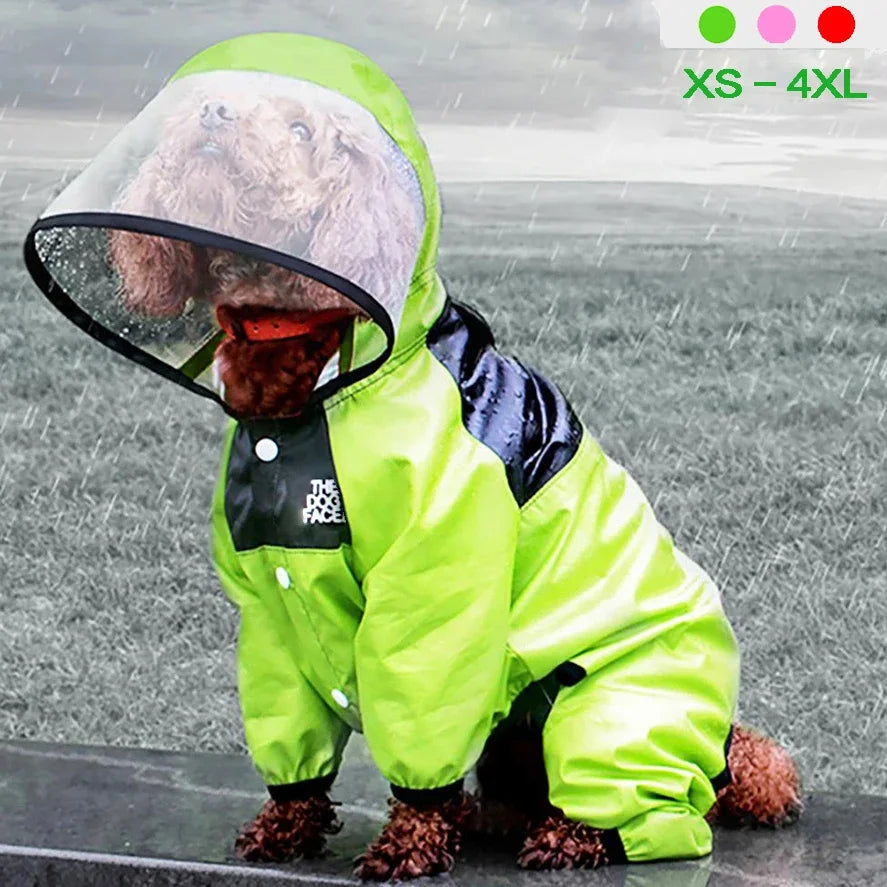 Waterproof Dog Raincoat Jumpsuit With Dog Face Print Coat