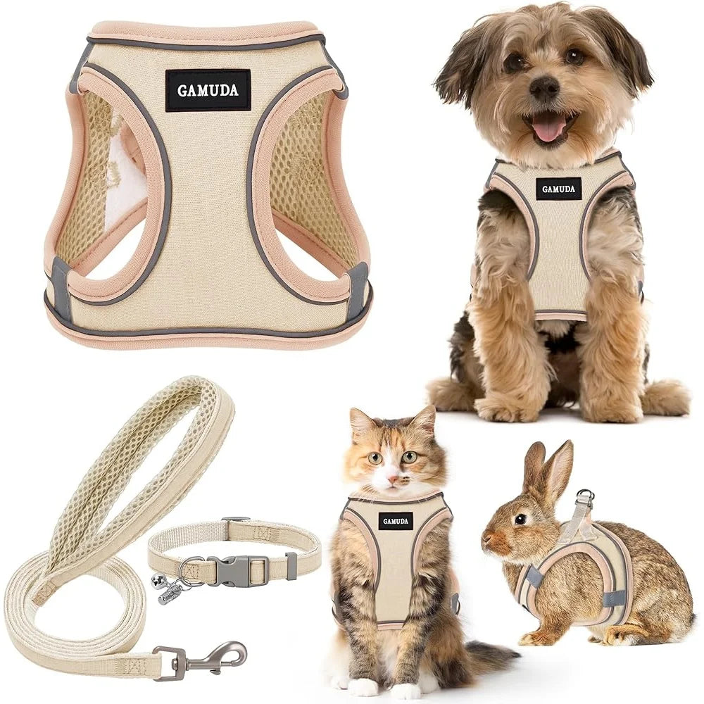 No Pull Step In Pet Harness Leash Collar Set Reflective Soft Mesh Comfortable Vest for Small Dogs and Puppies with Anti-Lost ID Tag