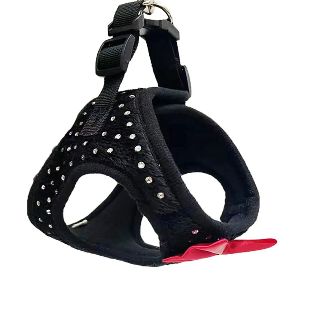 Soft Breathable Dog Chest Harness Vest with Small Diamond Decoration for Pets Leash and Collar