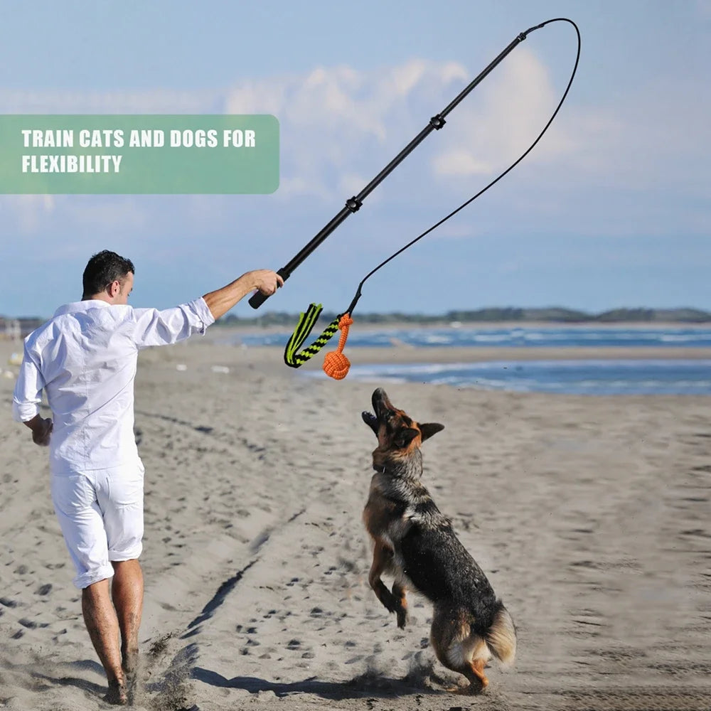 Retractable Pole Dog Chew Toy Black Plush Bite Resistant Flirt Pole Teaser Wand with Plush Refill for Dogs