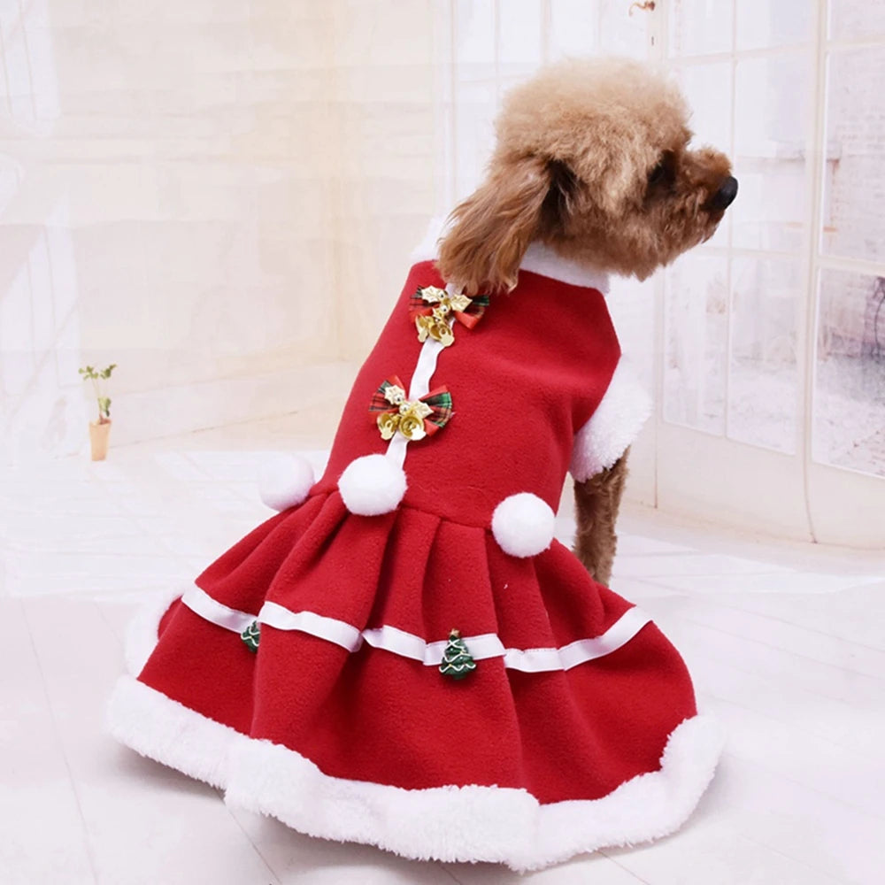 Christmas Dog Dresses For Small Dogs Autumn Winter Bow Tie