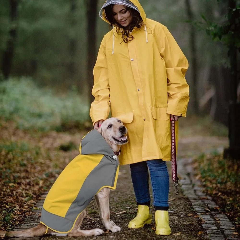 Waterproof Dog Raincoat Windproof Pet Rain Jacket with Reflective Strips Adjustable Fit Quick Dry Hooded Rain Poncho for Outdoor Use