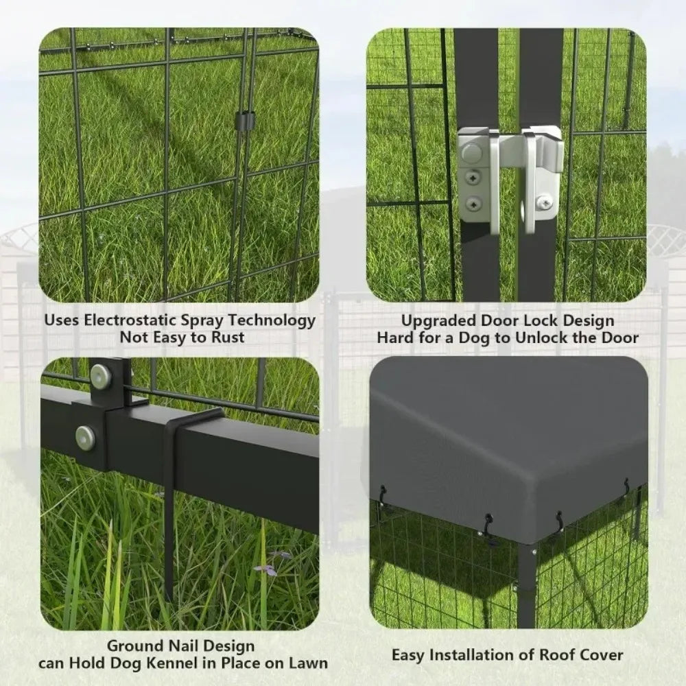 Large Dog Kennel Outdoor with Waterproof Roof Cover Heavy Duty Dog Enclosure with Upgraded Metal Mesh and Secure Door Locks