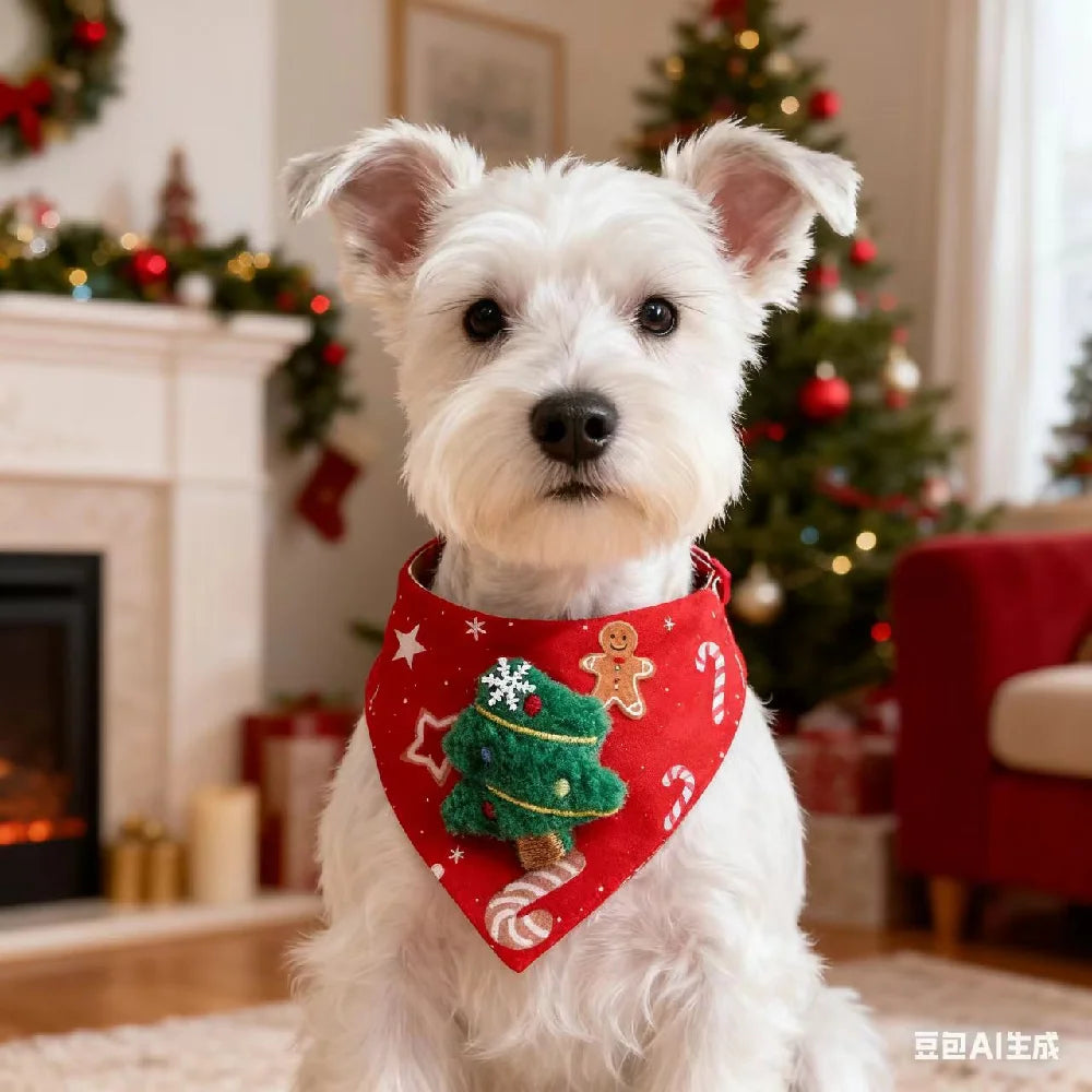 25 New Christmas Dog Triangle Scarves Adjustable Collars Cat Xmas Dog Collars Elk Festival Pet Dress Up Accessories Santa Claus