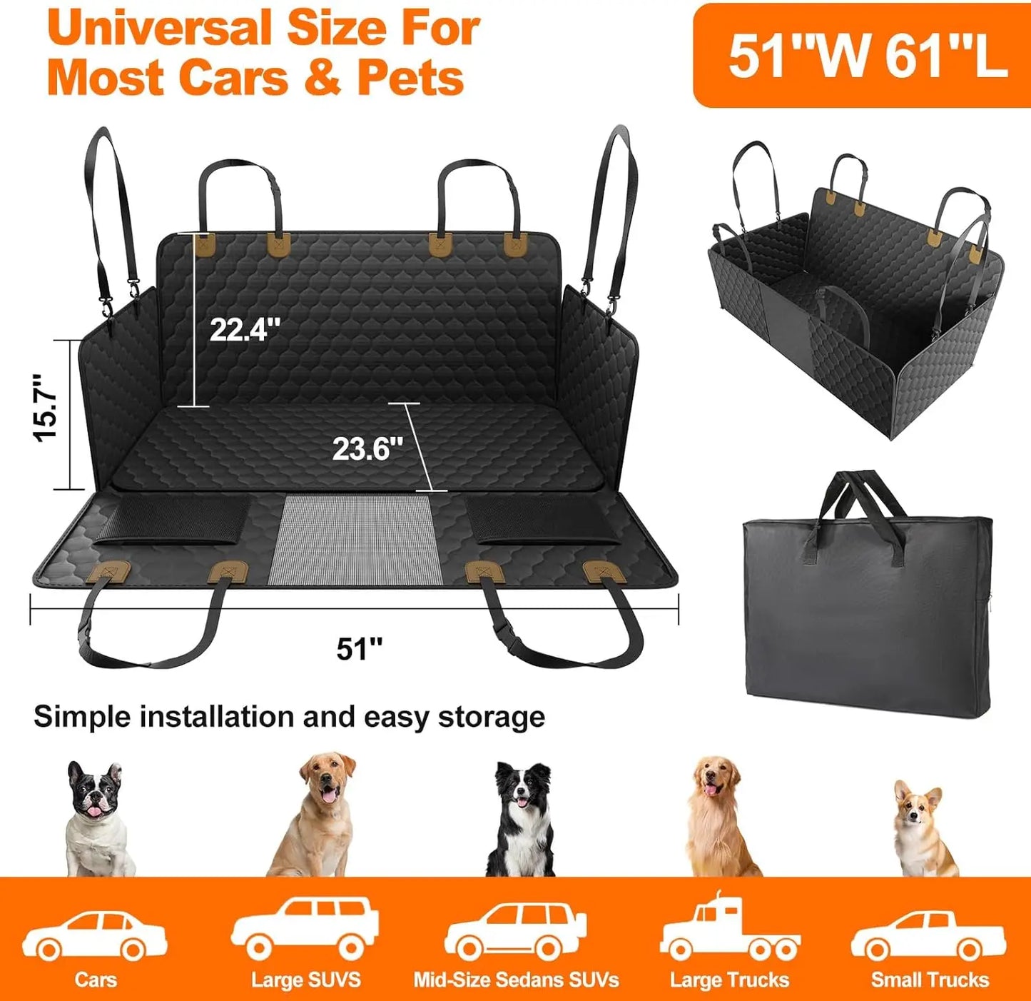 Waterproof Foldable Pet Car Seat Hammock Rear Protector