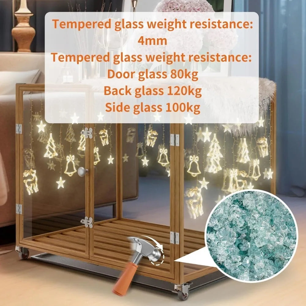 Clear Tempered Glass Dog Crate With Aluminum Frame