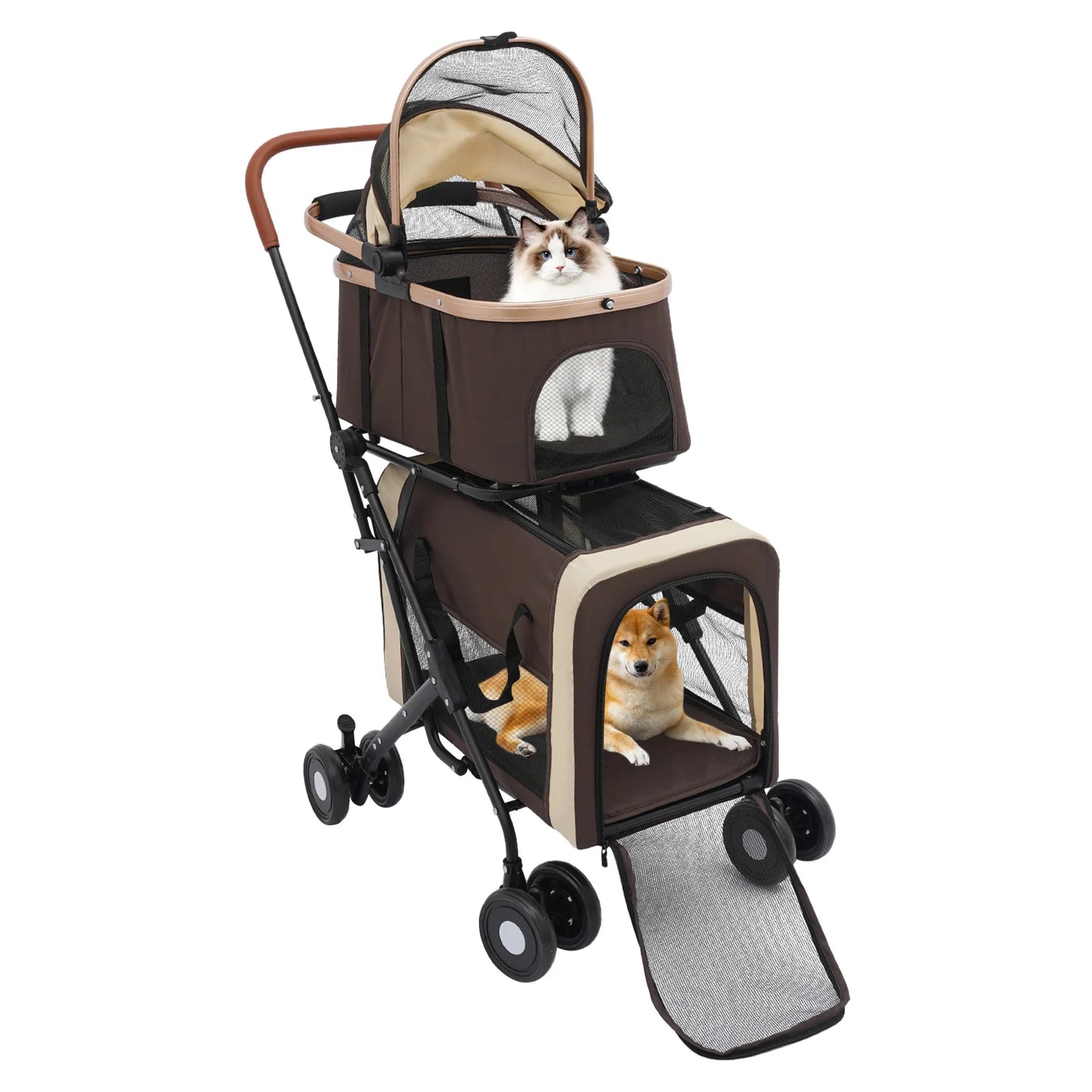 Double Tier Pet Stroller Dog And Cat Stroller Foldable Detachable For Small And Medium Dogs Universal