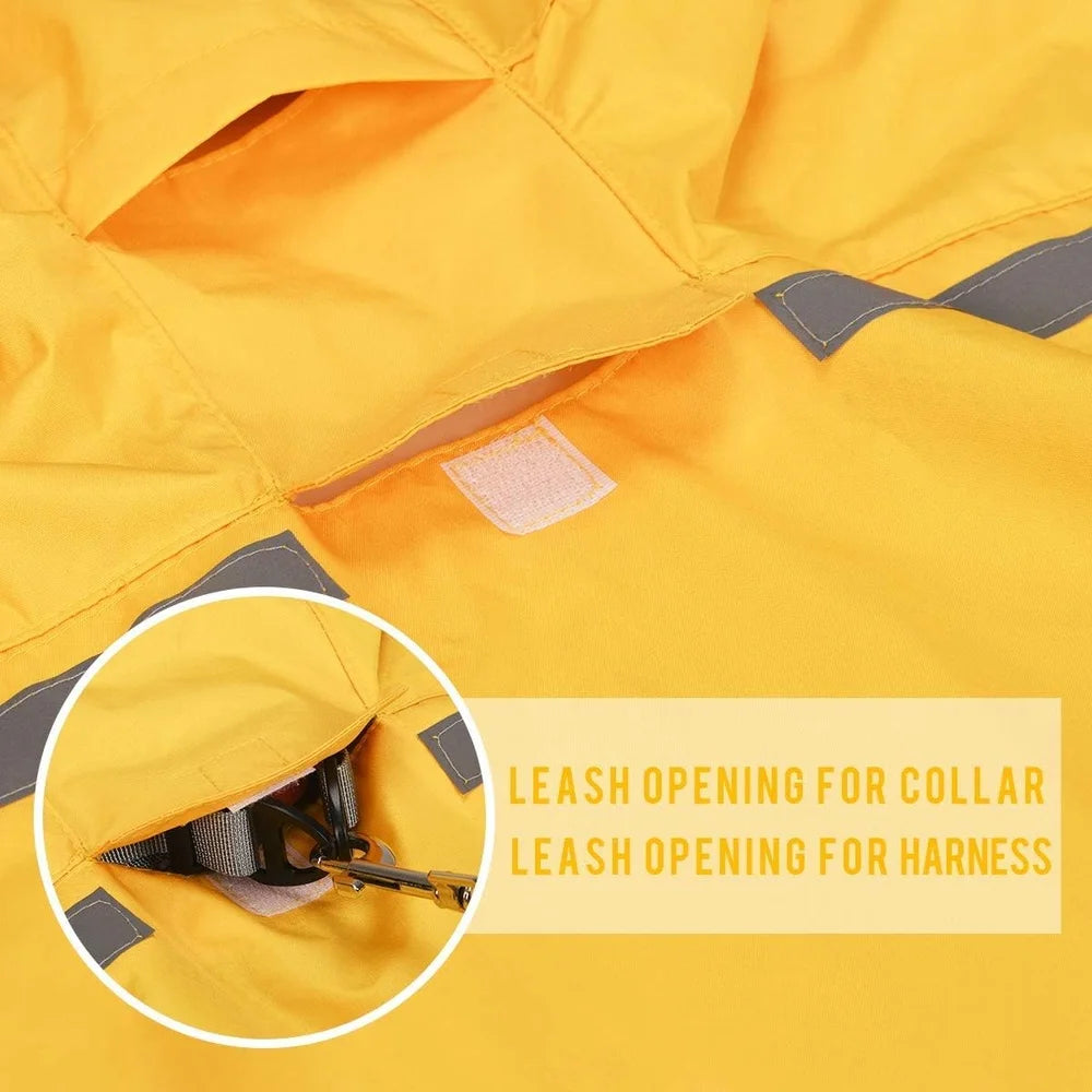 Waterproof Dog Raincoat Hooded Slicker Reflective Strip