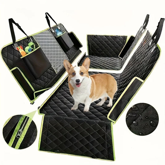 6 in 1 Dog Rear Seat Car Cushion Waterproof and Stain Resistant Removable and Machine Washable Green Black