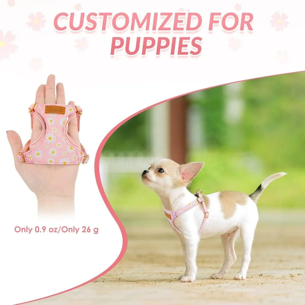 No Pull Dog Harness Adjustable Lightweight Soft Floral Pattern Pet Safety Leash Step In Design for Small Medium Dogs