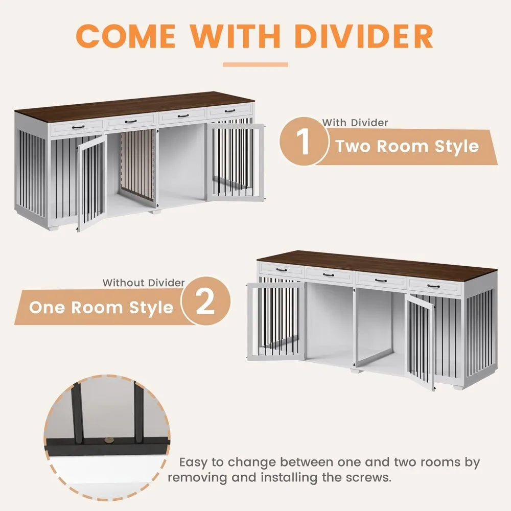 XXXL Wooden Dog Crate Furniture With 4 Drawers And Divider