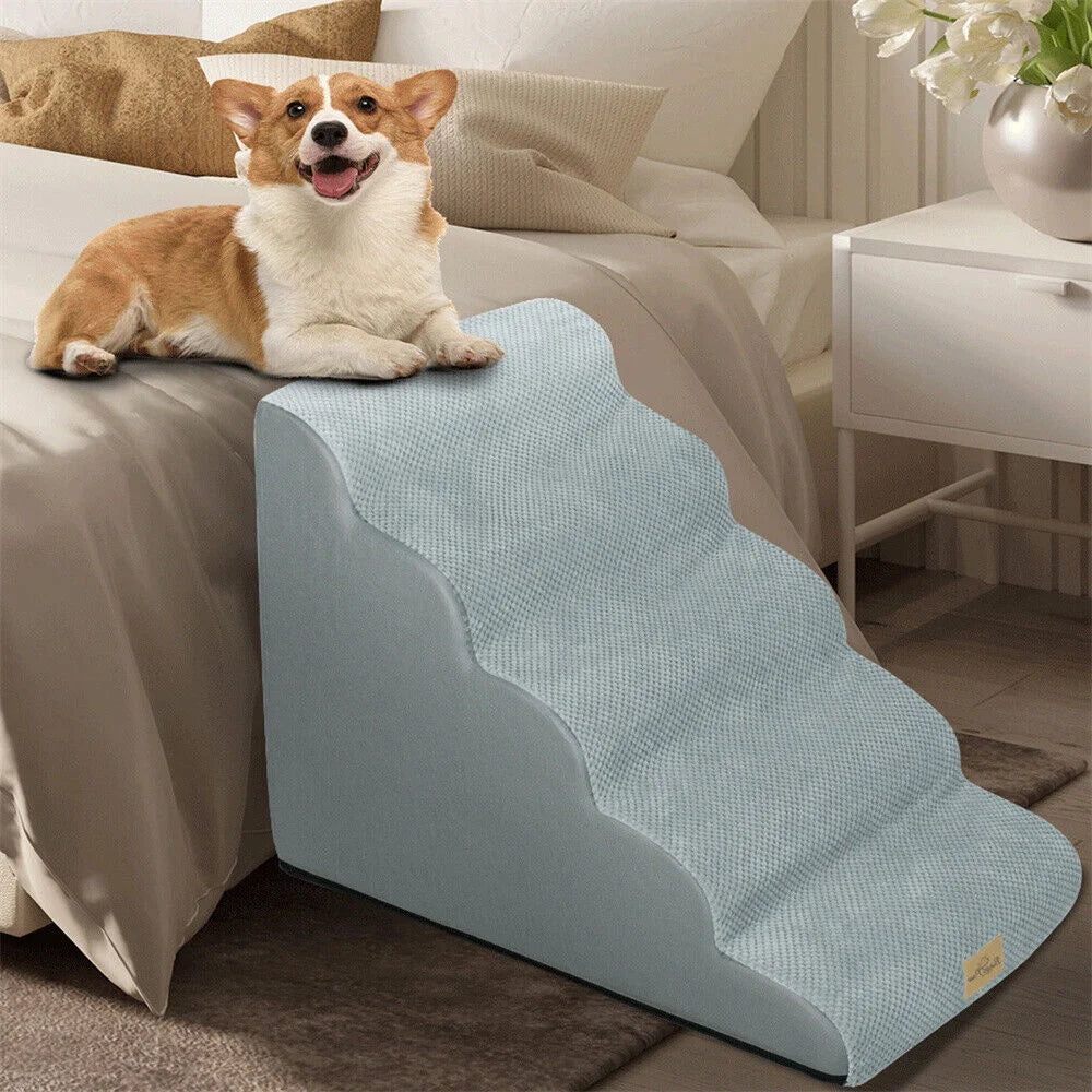 Dog Ramp Step Stairs 5 Steps Pet Stairs for High Beds and Sofas High Density Sponge Foam Dog Steps with Removable Washable Cover