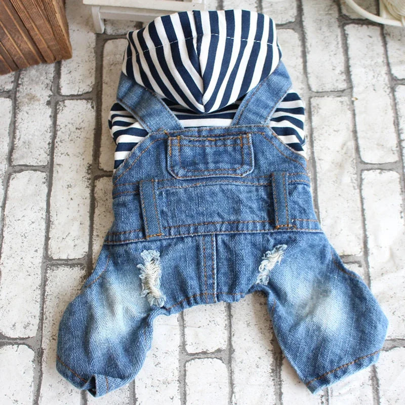 Pet Denim Jumpsuit For Dogs Blue Hoodie Jacket Classic
