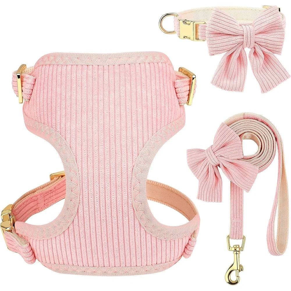 Cute Adjustable Dog Vest Harness Collar Leash Set Soft Mesh Breathable Comfort Bowtie for Small Pets