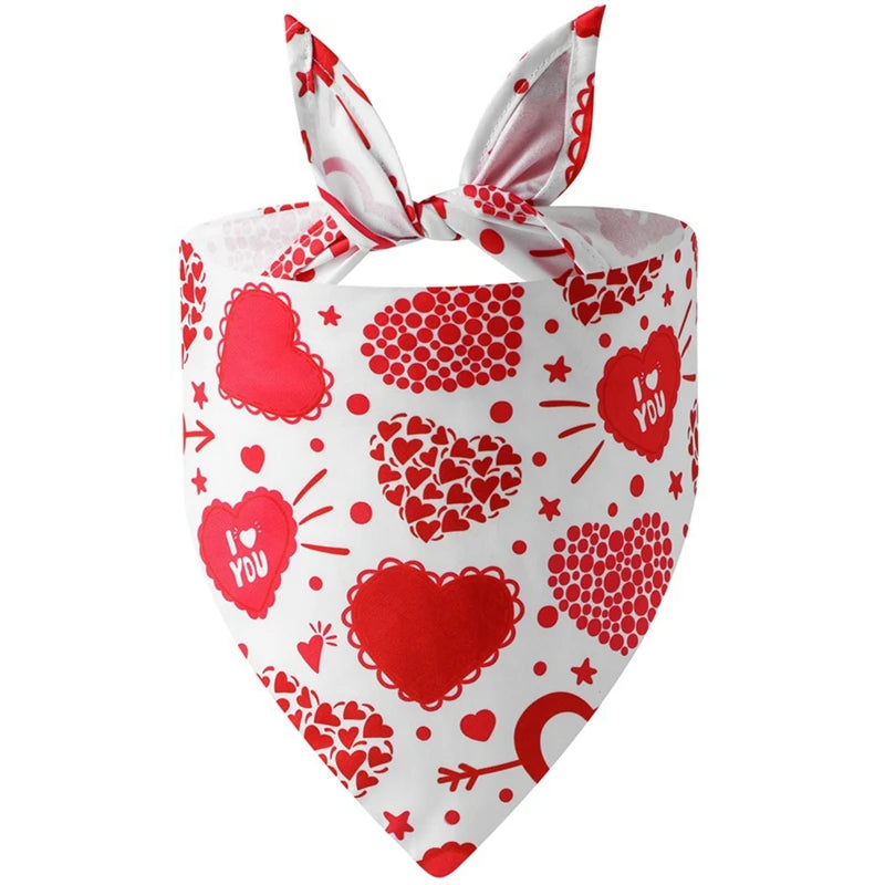 Washable Valentine Love Heart Printed Dog Bandana Christmas Themed Pet Kerchief Scarf Nylon 1 Pack
