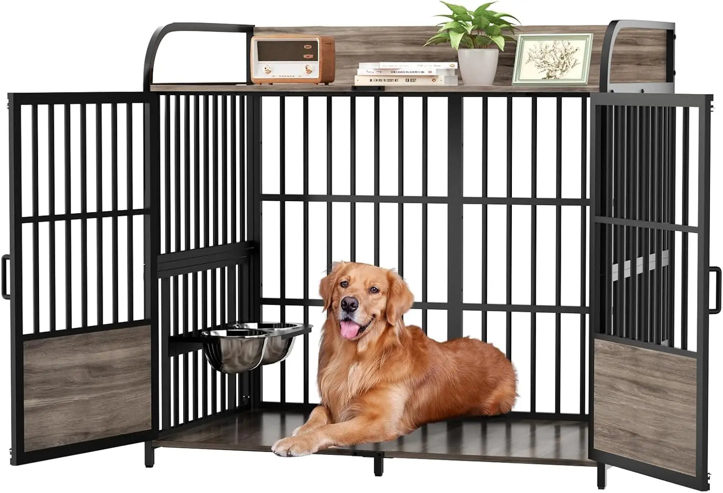 XL Large Dog Crate Furniture Indoor Kennel With Bowls