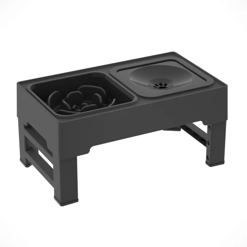 Elevated Dog Food Slow Feeder with Adjustable Heights Raised Dog Bowl Stand and Stainless Steel Bowls Anti Slip Design