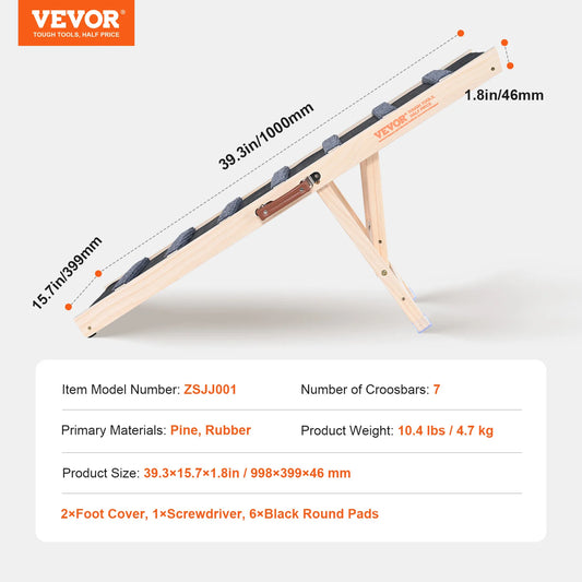 SucceBuy Dog Ramp Folding Ladder Anti Slip Adjustable Height Wooden Pet Ramp Removable For Small And Old Dogs