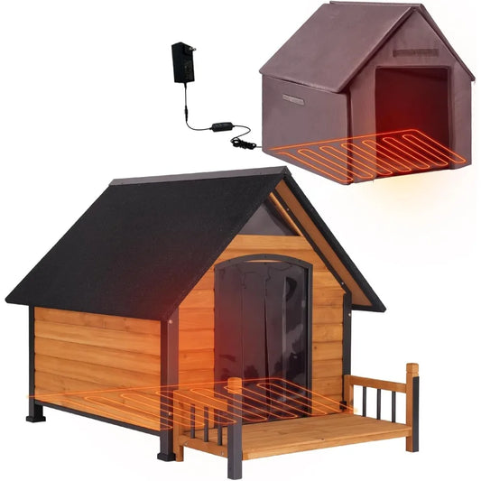 Heated Outdoor Dog House With Metal Frame Insulated Kennel
