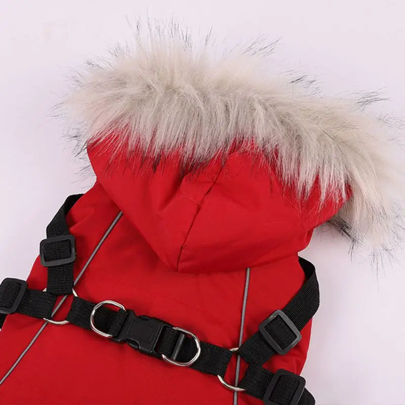 Autumn Winter Warm Dog Jacket With Harness Hooded Coat