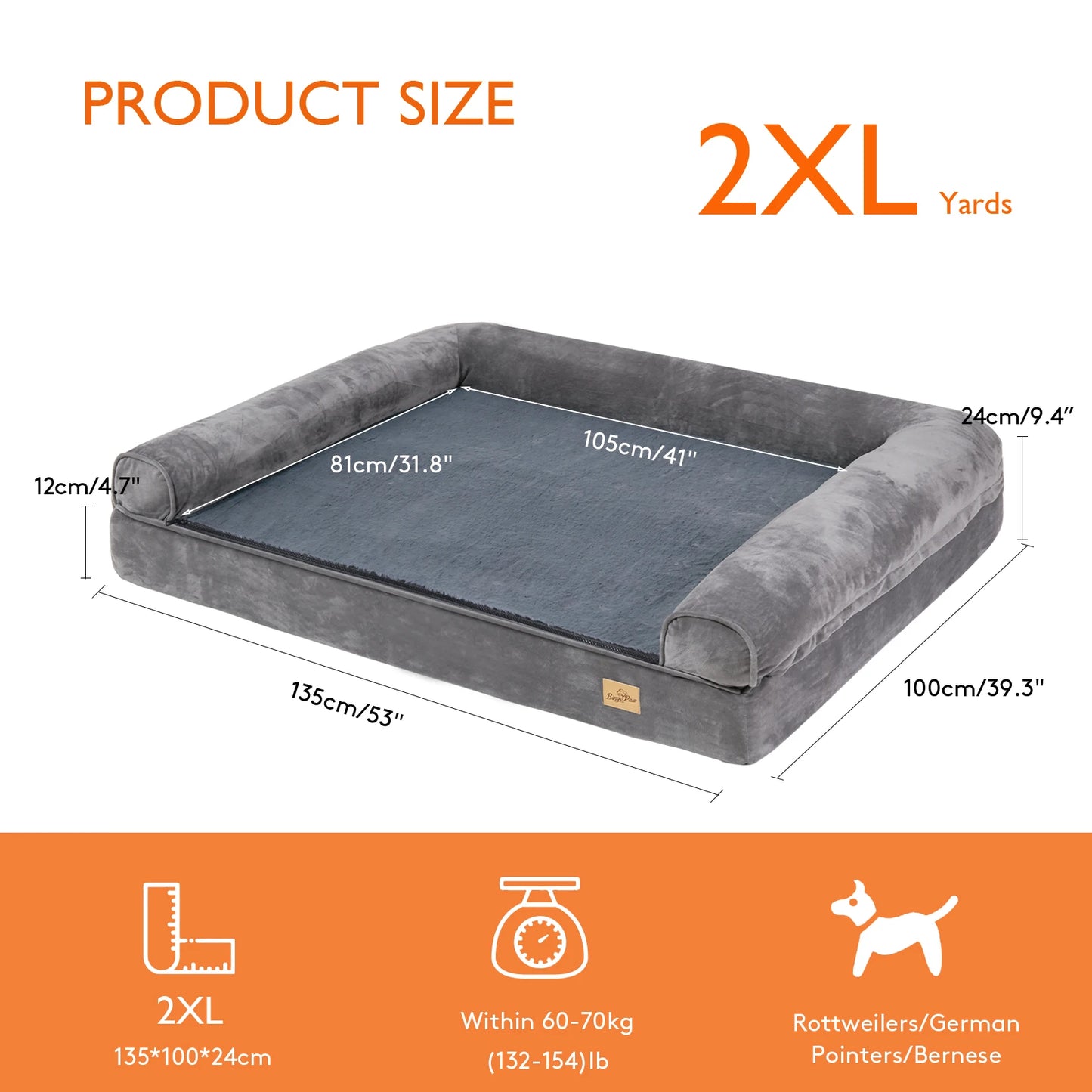 Extra Large Orthopedic Dog Bed Couch Sleeping Mattress with Removable Washable Cover and Soft Sponge Foam