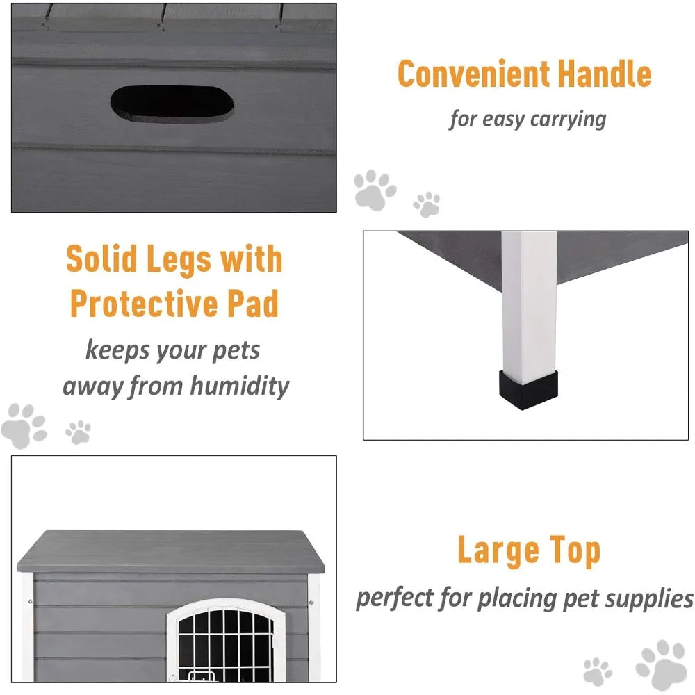 31 Inch Wooden Dog Cage Kennel With Wire Door And Lock Grey