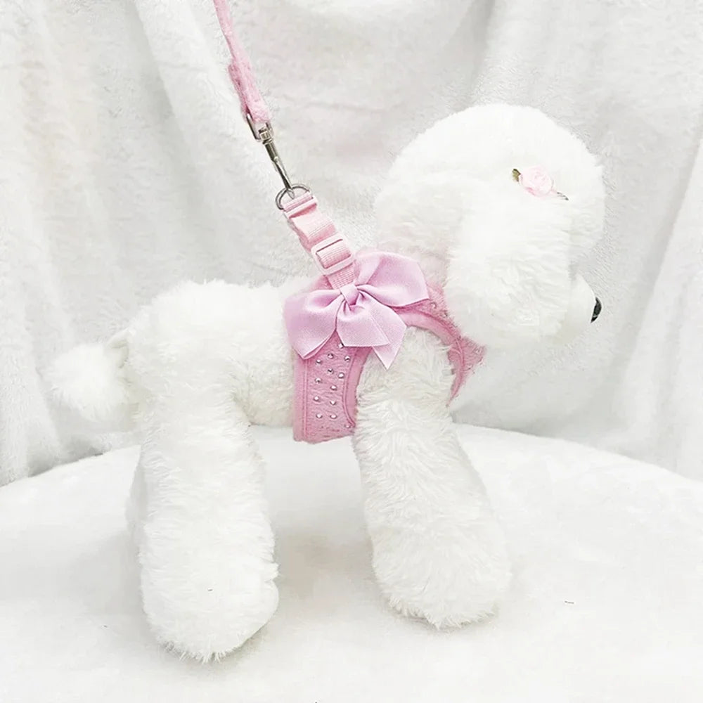 Soft Breathable Dog Chest Harness Vest with Small Diamond Decoration for Pets Leash and Collar
