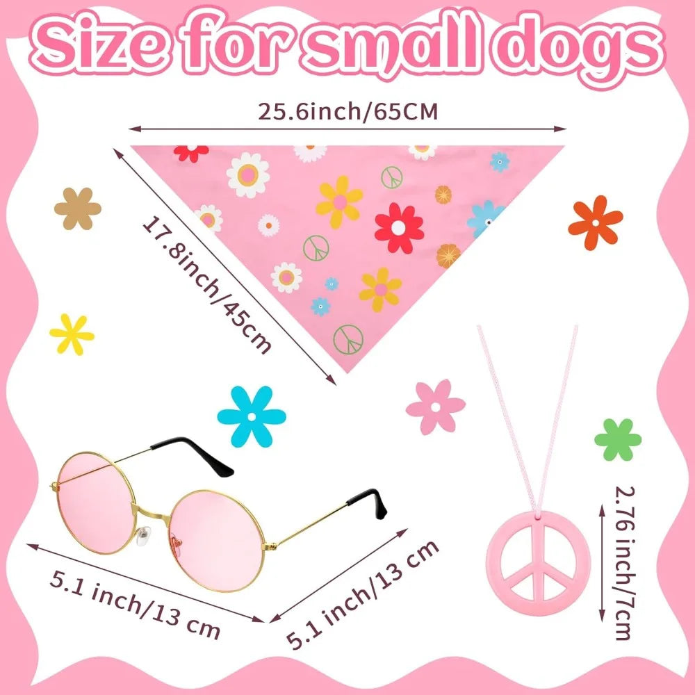 Hippie Dog Halloween Costume Set Pink Cloak Bandana Necklace