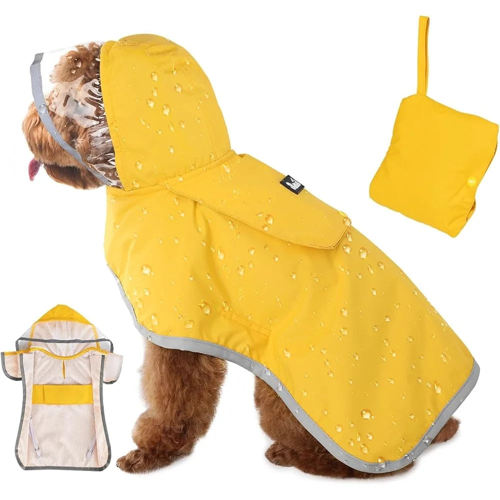 Dog Raincoat Waterproof Jacket With Reflective Strips Hood