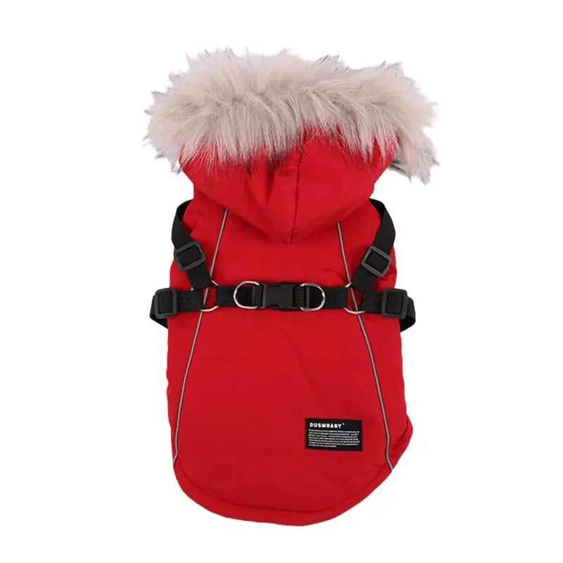 Autumn Winter Warm Dog Jacket With Harness Hooded Coat