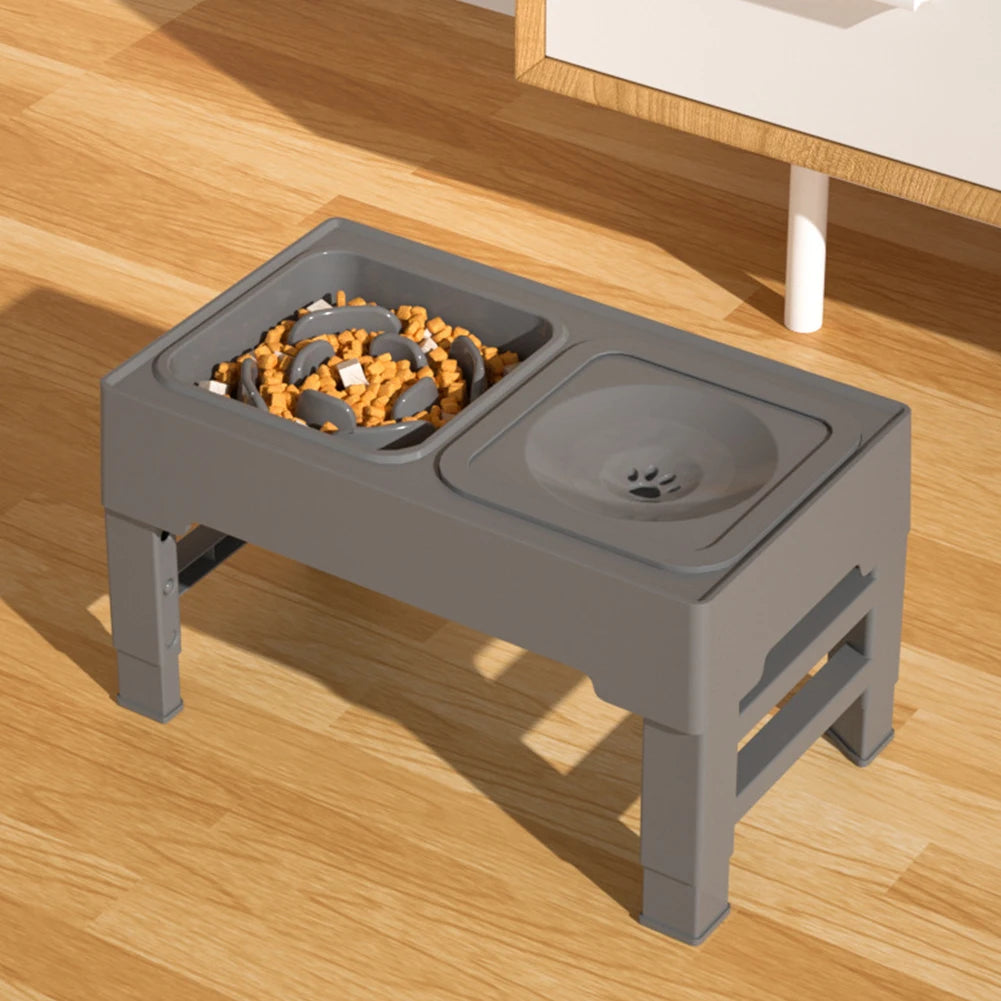 Elevated Dog Food Slow Feeder with Adjustable Heights Raised Dog Bowl Stand and Stainless Steel Bowls Anti Slip Design