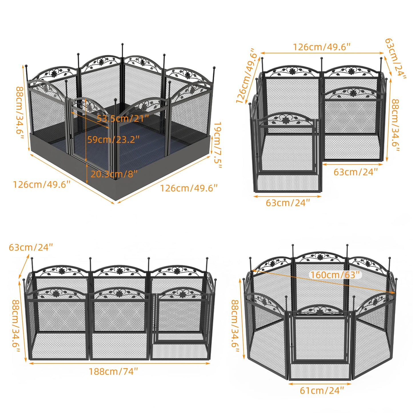 8 Panels DIY Heavy Duty Dog Playpen Outdoor Indoor Metal Fence with Waterproof Fertility Pad for Whelping and Training