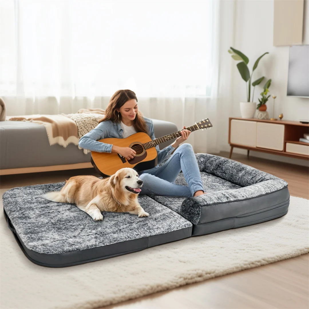 180cm Giant Dog Bed Foldable Calming Plush Orthopedic