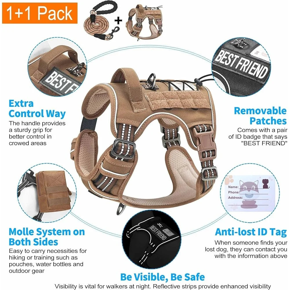 Heavy Duty Tactical Dog Harness No Pull Reflective Molle