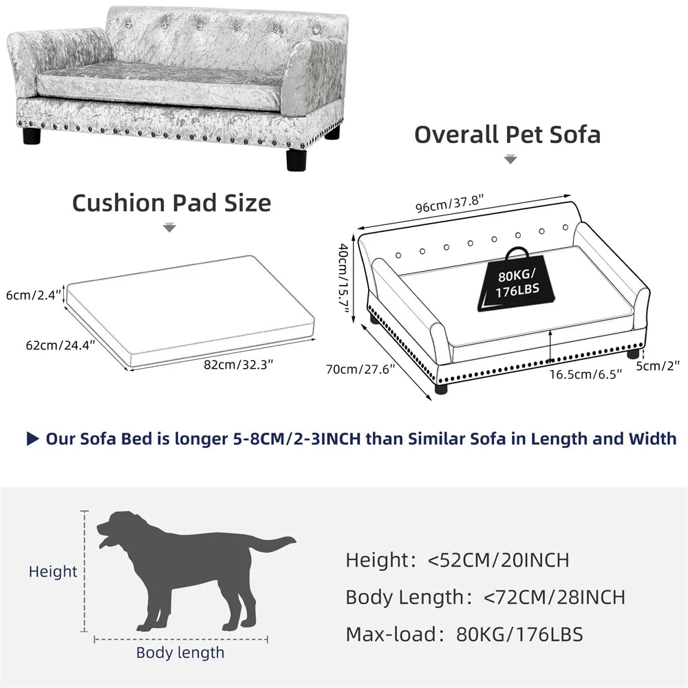 Heavy Duty Pet Sofa Large Raised Dog Bed Cushioned Couch Lounge Bed With Removable Cover For Cats And Puppies