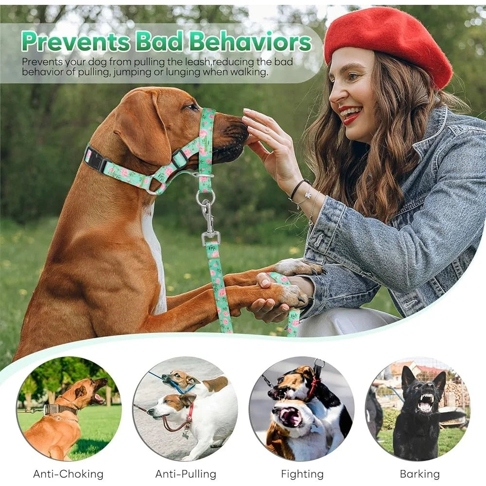 Adjustable No Pull Dog Head Halter Gentle Lead Safety Link Soft Nylon Collar Training Comfortable Walking Harness