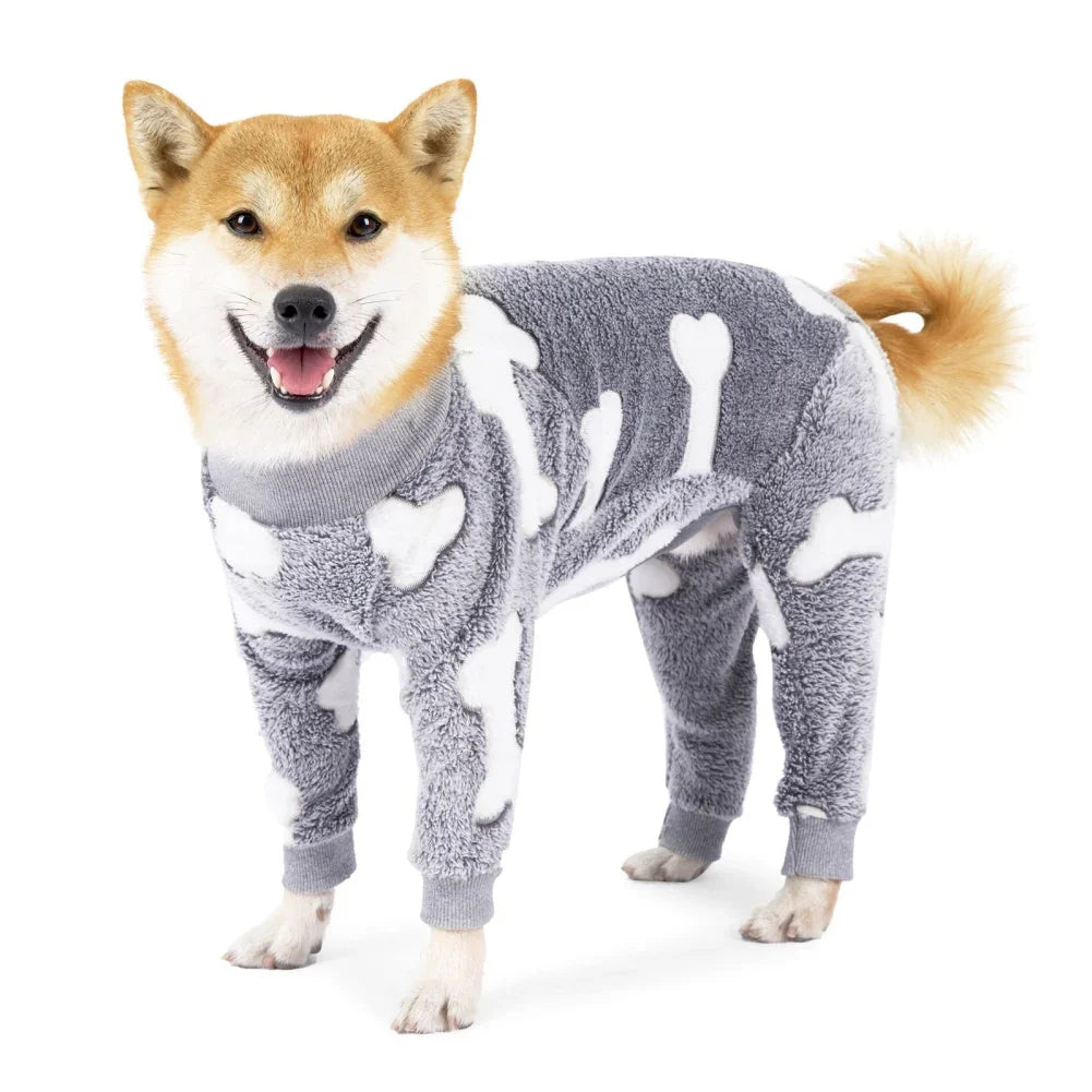 Soft Dog Pajamas 4 Legged Warm Fleece Onesie Pet Jumpsuit